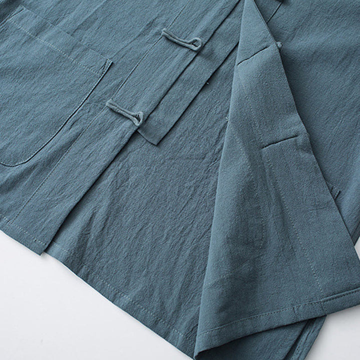 Buddha Stones Botón de Rana Traje Chino Camisa de Media Manga Ropa de Hombre de algodón con Bolsillos - image 7