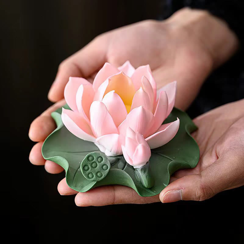 Buddha Stones, flor de loto, vaina de hoja, curación espiritual, palo de cerámica, decoración de quemador de incienso