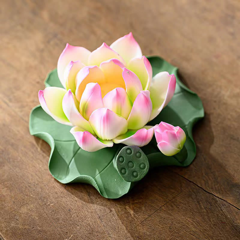 Buddha Stones, flor de loto, vaina de hoja, curación espiritual, palo de cerámica, decoración de quemador de incienso
