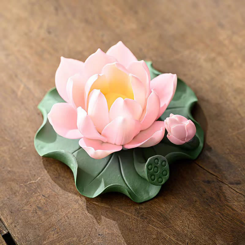 Buddha Stones, flor de loto, vaina de hoja, curación espiritual, palo de cerámica, decoración de quemador de incienso