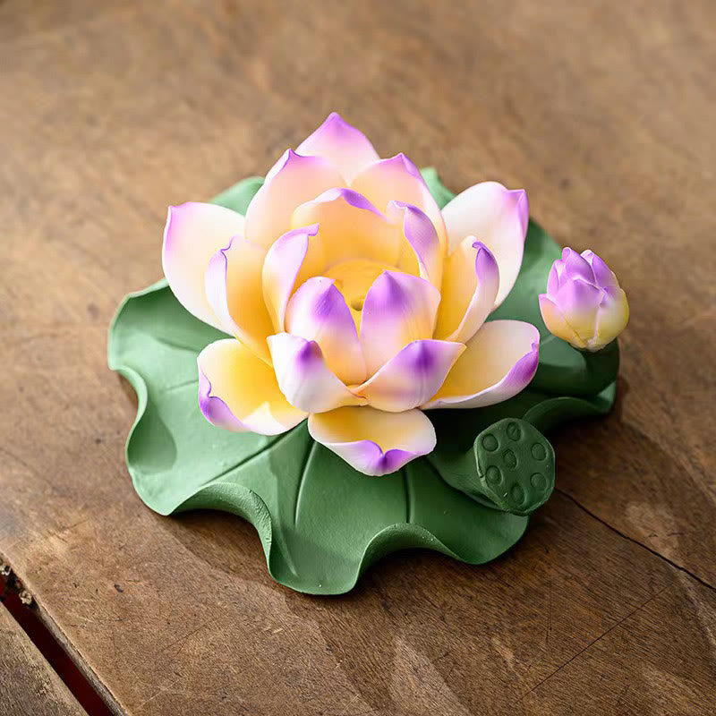 Buddha Stones, flor de loto, vaina de hoja, curación espiritual, palo de cerámica, decoración de quemador de incienso