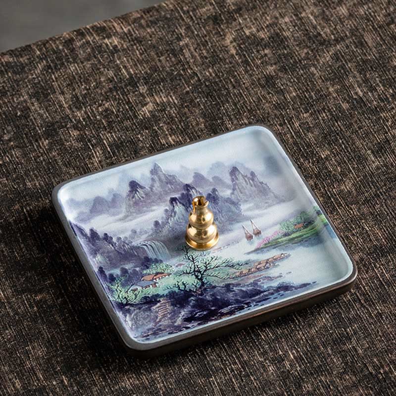 Buddha Stones, montaña, lago, flor, hoja, placa de cerámica curativa, bandeja, palo, decoración de quemador de incienso