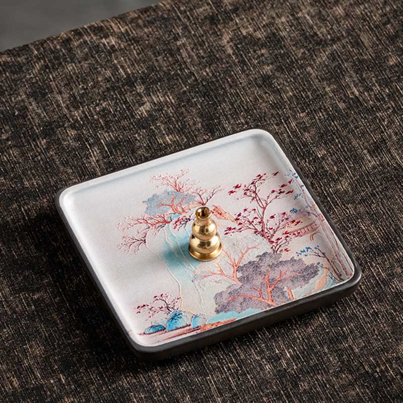 Buddha Stones, montaña, lago, flor, hoja, placa de cerámica curativa, bandeja, palo, decoración de quemador de incienso