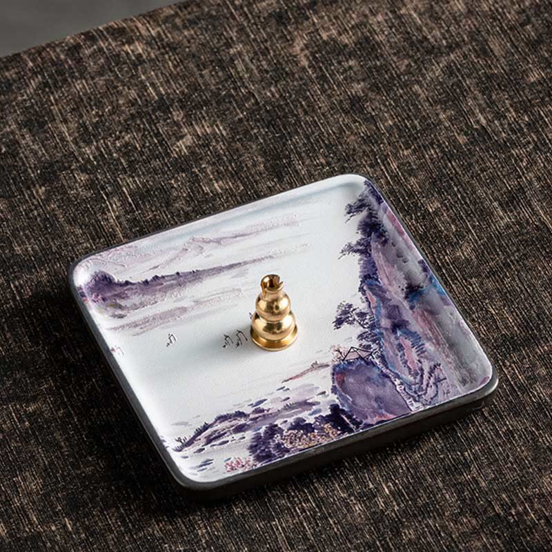 Buddha Stones, montaña, lago, flor, hoja, placa de cerámica curativa, bandeja, palo, decoración de quemador de incienso