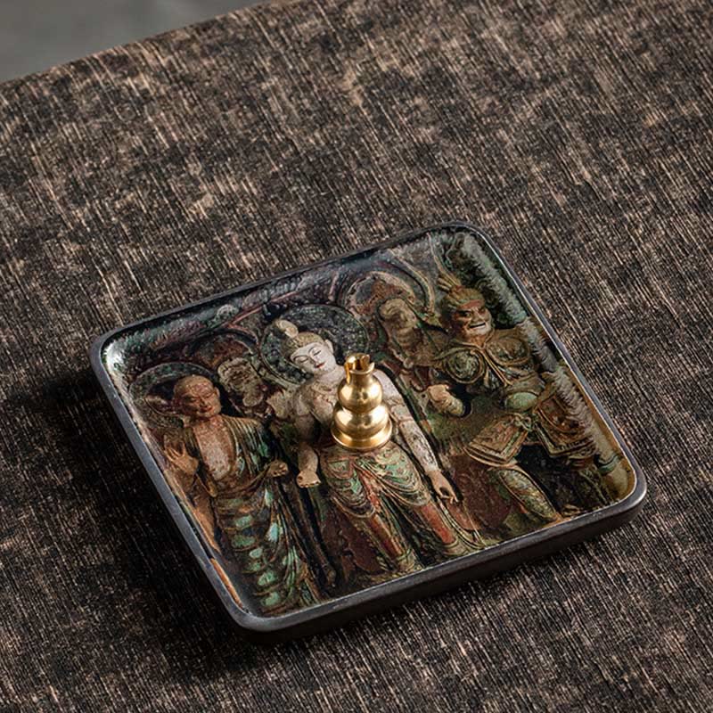 Buddha Stones, montaña, lago, flor, hoja, placa de cerámica curativa, bandeja, palo, decoración de quemador de incienso