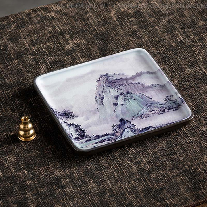 Buddha Stones, montaña, lago, flor, hoja, placa de cerámica curativa, bandeja, palo, decoración de quemador de incienso