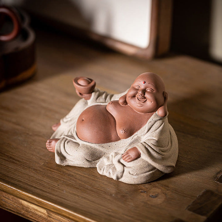 Buddha Stones, lingotes de Buda sonriente que atraen la riqueza, decoración de estatua de Maitreya de arcilla púrpura - Buda sonriente 13,5 x 8,5 x 7,5 cm - image 0