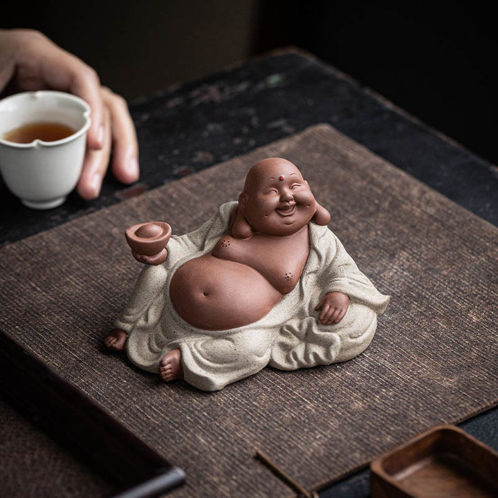 Buddha Stones, lingotes de Buda sonriente que atraen la riqueza, decoración de estatua de Maitreya de arcilla púrpura - image 4