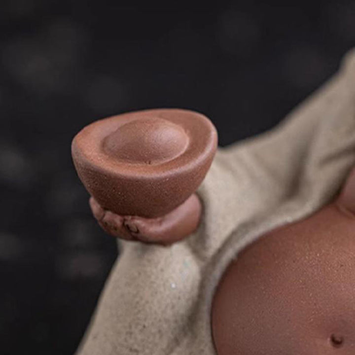 Buddha Stones, lingotes de Buda sonriente que atraen la riqueza, decoración de estatua de Maitreya de arcilla púrpura - image 9