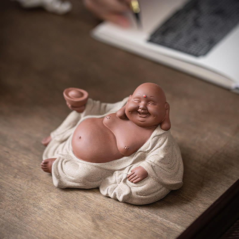 Buddha Stones, lingotes de Buda sonriente que atraen la riqueza, decoración de estatua de Maitreya de arcilla púrpura - image 6
