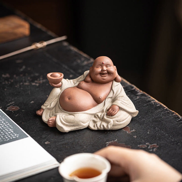Buddha Stones, lingotes de Buda sonriente que atraen la riqueza, decoración de estatua de Maitreya de arcilla púrpura - image 5