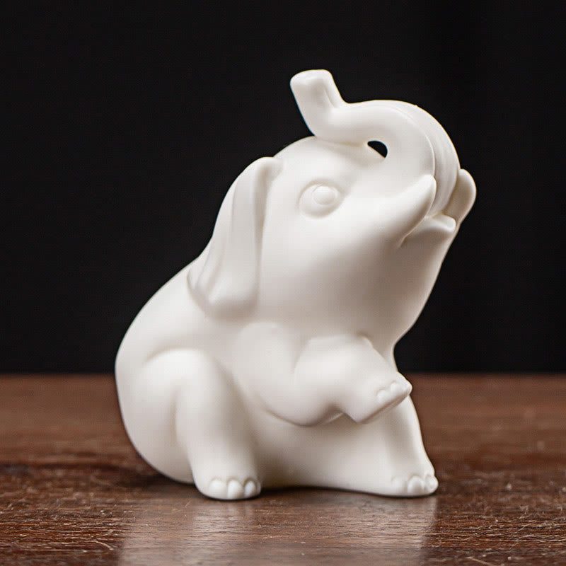 Estatua de elefante pequeña de Buddha Stones, porcelana blanca, cerámica, decoración de escritorio para el hogar