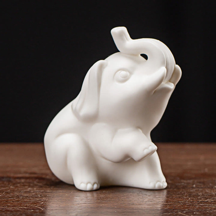 Estatua de elefante pequeña de Buddha Stones, porcelana blanca, cerámica, decoración de escritorio para el hogar