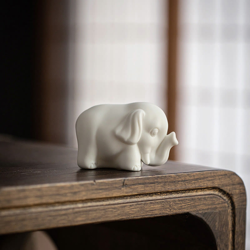 Estatua de elefante pequeña de Buddha Stones, porcelana blanca, cerámica, decoración de escritorio para el hogar