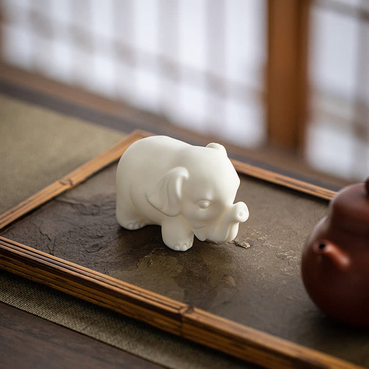 Estatua de elefante pequeña de Buddha Stones, porcelana blanca, cerámica, decoración de escritorio para el hogar