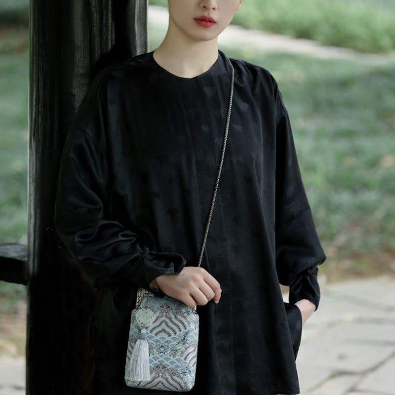 Bolso bandolera con cadena de metal con ondas del océano azul pequeño con Buddha Stones, bolso de hombro, bolso para teléfono móvil
