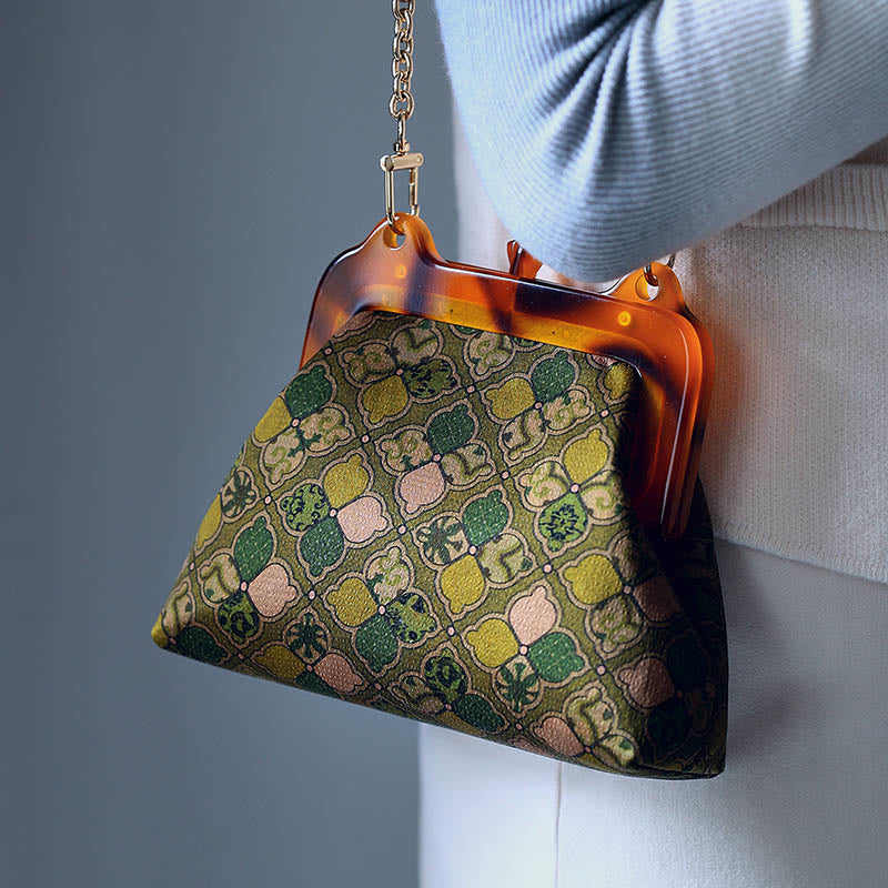 Bolso bandolera con cadena de metal y hojas verdes de Buddha Stones, bolso bandolera, bolso para teléfono móvil
