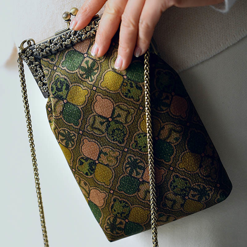 Bolso bandolera con cadena de metal y hojas verdes de Buddha Stones, bolso bandolera, bolso para teléfono móvil