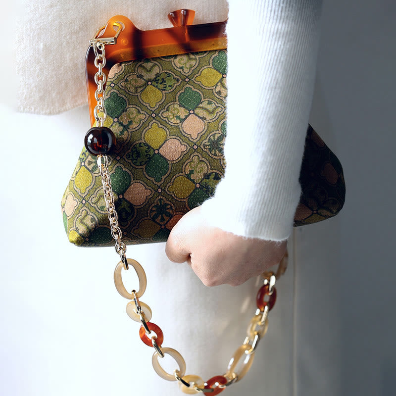 Bolso bandolera con cadena de metal y hojas verdes de Buddha Stones, bolso bandolera, bolso para teléfono móvil
