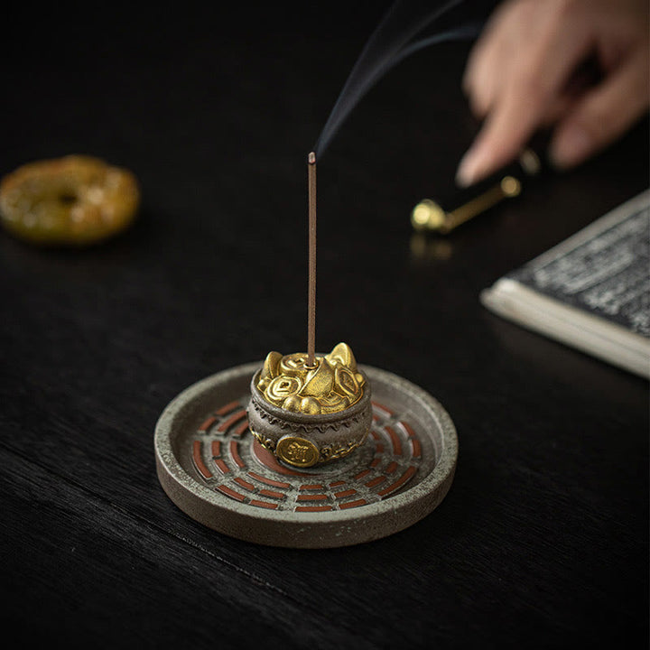 Cuenco pequeño del tesoro de Buddha Stones, bolsa de la suerte, bandeja de Bagua, palo de cerámica curativo, decoración de quemador de incienso