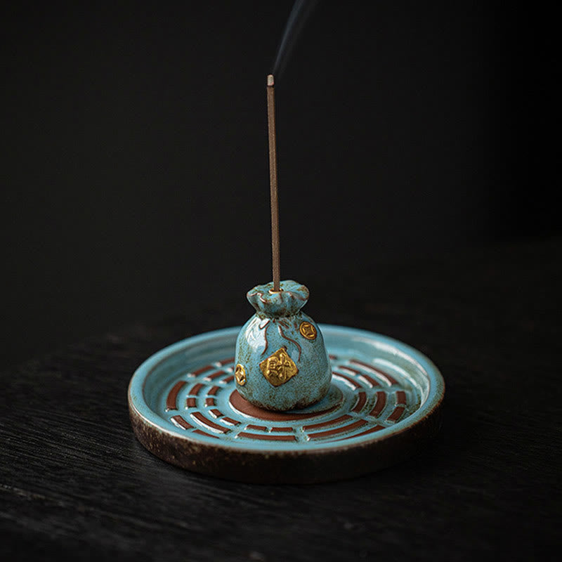 Cuenco pequeño del tesoro de Buddha Stones, bolsa de la suerte, bandeja de Bagua, palo de cerámica curativo, decoración de quemador de incienso