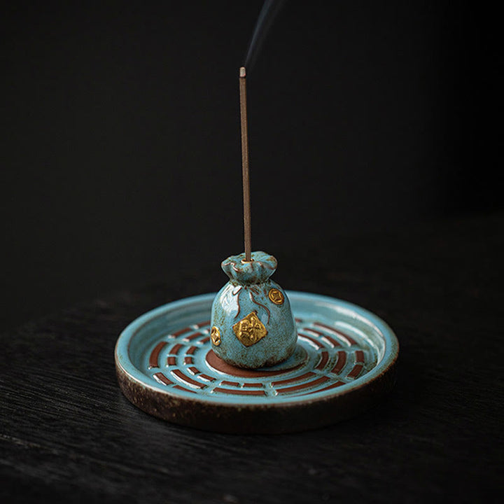Cuenco pequeño del tesoro de Buddha Stones, bolsa de la suerte, bandeja de Bagua, palo de cerámica curativo, decoración de quemador de incienso