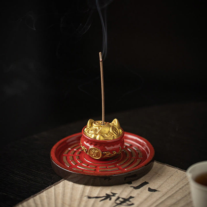 Cuenco pequeño del tesoro de Buddha Stones, bolsa de la suerte, bandeja de Bagua, palo de cerámica curativo, decoración de quemador de incienso