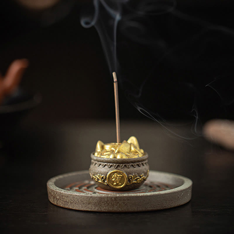 Cuenco pequeño del tesoro de Buddha Stones, bolsa de la suerte, bandeja de Bagua, palo de cerámica curativo, decoración de quemador de incienso