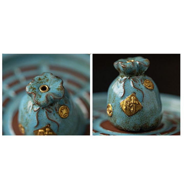Cuenco pequeño del tesoro de Buddha Stones, bolsa de la suerte, bandeja de Bagua, palo de cerámica curativo, decoración de quemador de incienso
