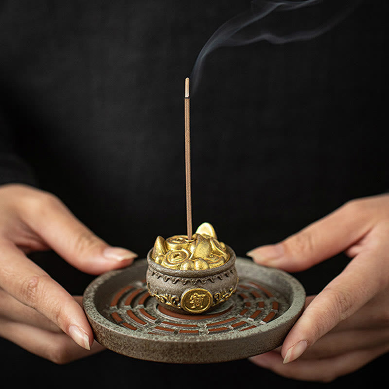 Cuenco pequeño del tesoro de Buddha Stones, bolsa de la suerte, bandeja de Bagua, palo de cerámica curativo, decoración de quemador de incienso