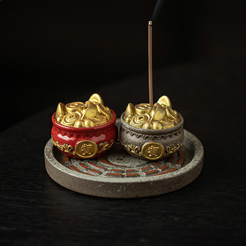 Cuenco pequeño del tesoro de Buddha Stones, bolsa de la suerte, bandeja de Bagua, palo de cerámica curativo, decoración de quemador de incienso