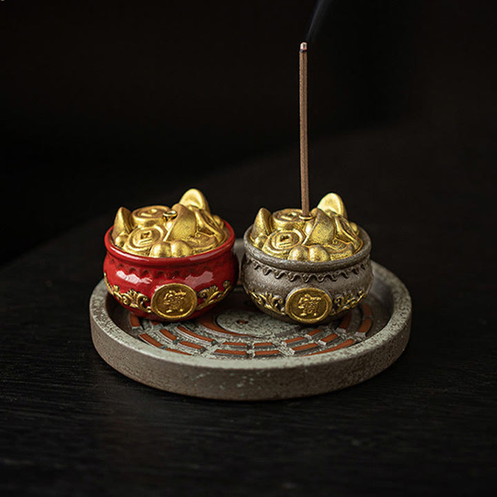 Cuenco pequeño del tesoro de Buddha Stones, bolsa de la suerte, bandeja de Bagua, palo de cerámica curativo, decoración de quemador de incienso