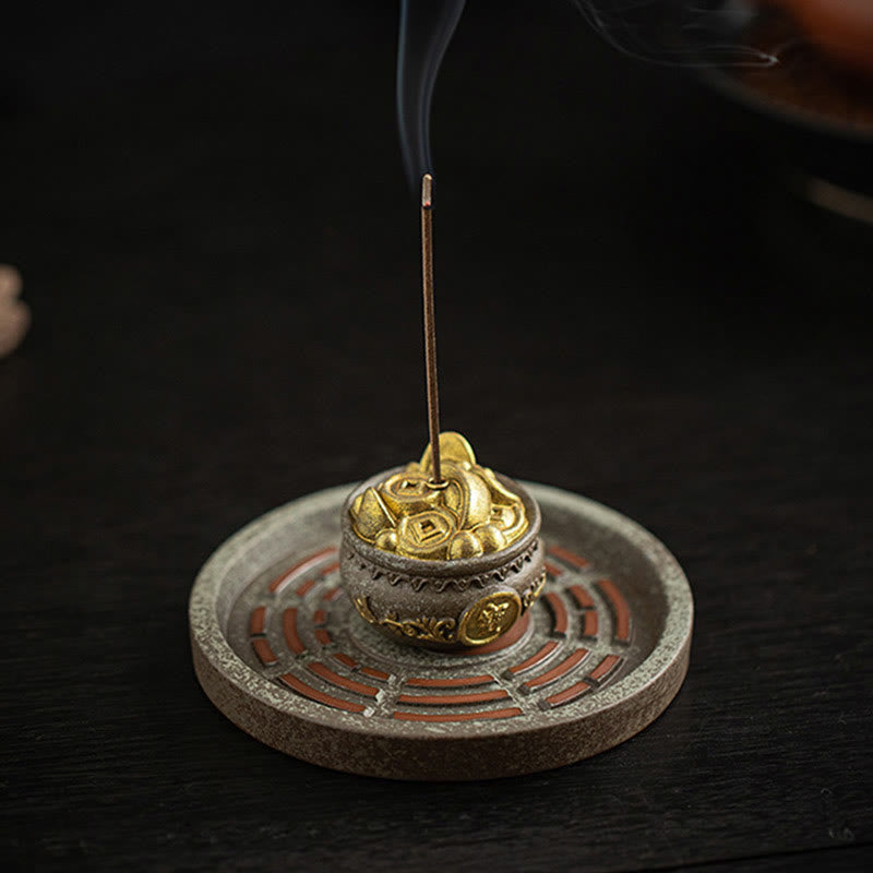 Cuenco pequeño del tesoro de Buddha Stones, bolsa de la suerte, bandeja de Bagua, palo de cerámica curativo, decoración de quemador de incienso