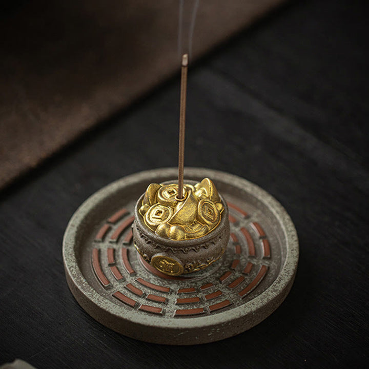 Cuenco pequeño del tesoro de Buddha Stones, bolsa de la suerte, bandeja de Bagua, palo de cerámica curativo, decoración de quemador de incienso