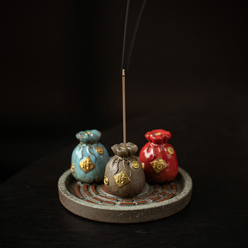 Cuenco pequeño del tesoro de Buddha Stones, bolsa de la suerte, bandeja de Bagua, palo de cerámica curativo, decoración de quemador de incienso