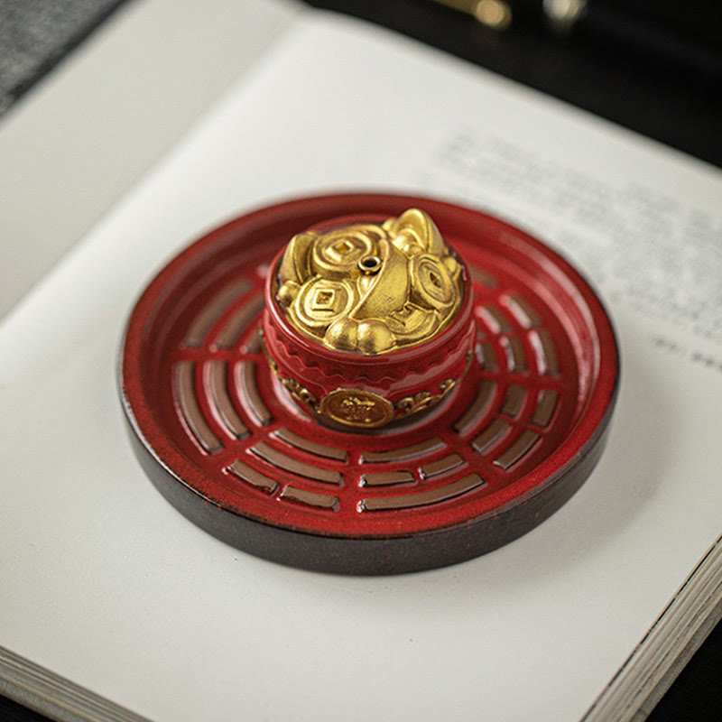 Cuenco pequeño del tesoro de Buddha Stones, bolsa de la suerte, bandeja de Bagua, palo de cerámica curativo, decoración de quemador de incienso
