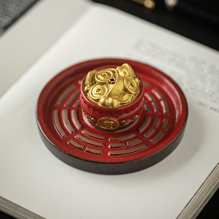 Cuenco pequeño del tesoro de Buddha Stones, bolsa de la suerte, bandeja de Bagua, palo de cerámica curativo, decoración de quemador de incienso