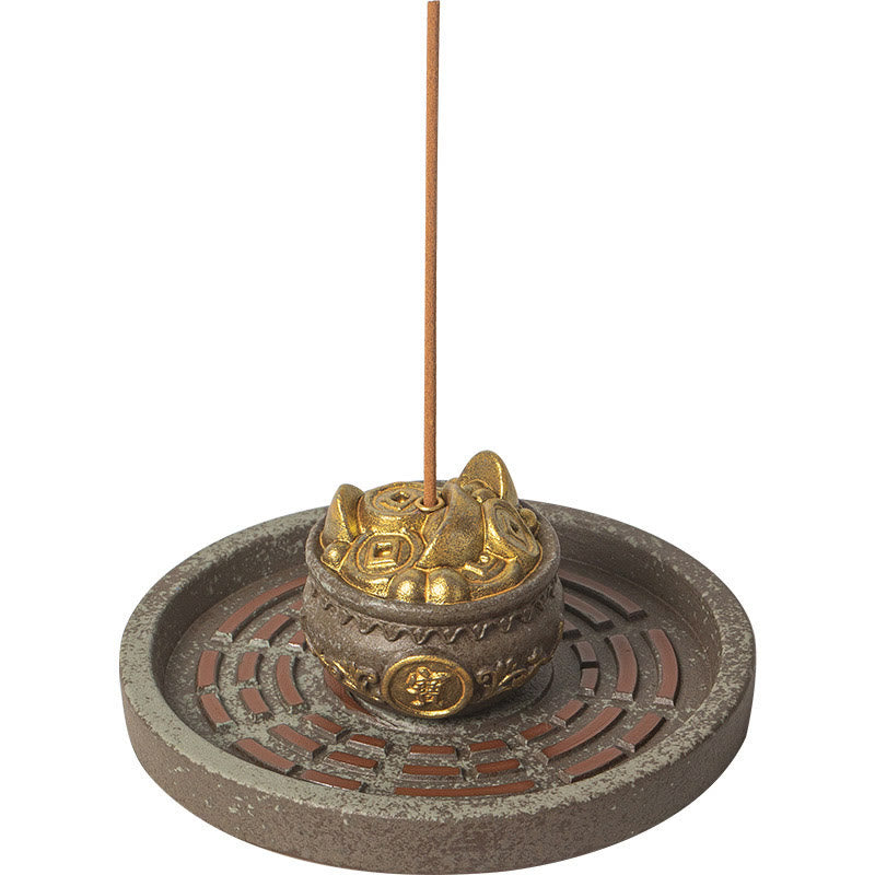 Cuenco pequeño del tesoro de Buddha Stones, bolsa de la suerte, bandeja de Bagua, palo de cerámica curativo, decoración de quemador de incienso