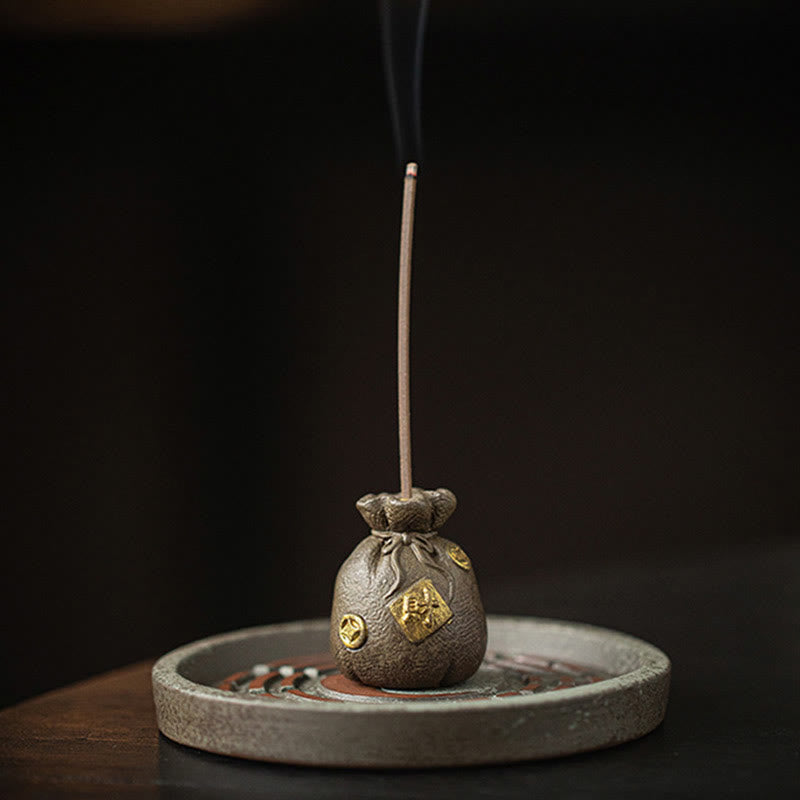 Cuenco pequeño del tesoro de Buddha Stones, bolsa de la suerte, bandeja de Bagua, palo de cerámica curativo, decoración de quemador de incienso