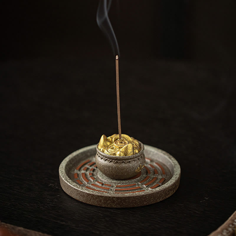 Cuenco pequeño del tesoro de Buddha Stones, bolsa de la suerte, bandeja de Bagua, palo de cerámica curativo, decoración de quemador de incienso
