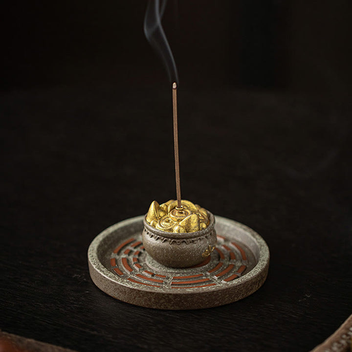 Cuenco pequeño del tesoro de Buddha Stones, bolsa de la suerte, bandeja de Bagua, palo de cerámica curativo, decoración de quemador de incienso