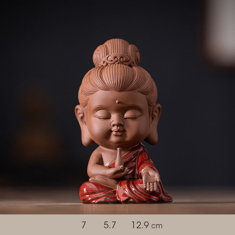 Buddha Stones Mini Gautama Buda Sakyamuni Kwan Yin Avalokitesvara Ksitigarbha Serenity decoración de escritorio de cerámica
