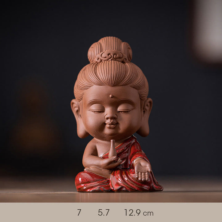 Buddha Stones Mini Gautama Buda Sakyamuni Kwan Yin Avalokitesvara Ksitigarbha Serenity decoración de escritorio de cerámica