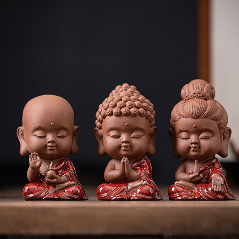 Buddha Stones Mini Gautama Buda Sakyamuni Kwan Yin Avalokitesvara Ksitigarbha Serenity decoración de escritorio de cerámica