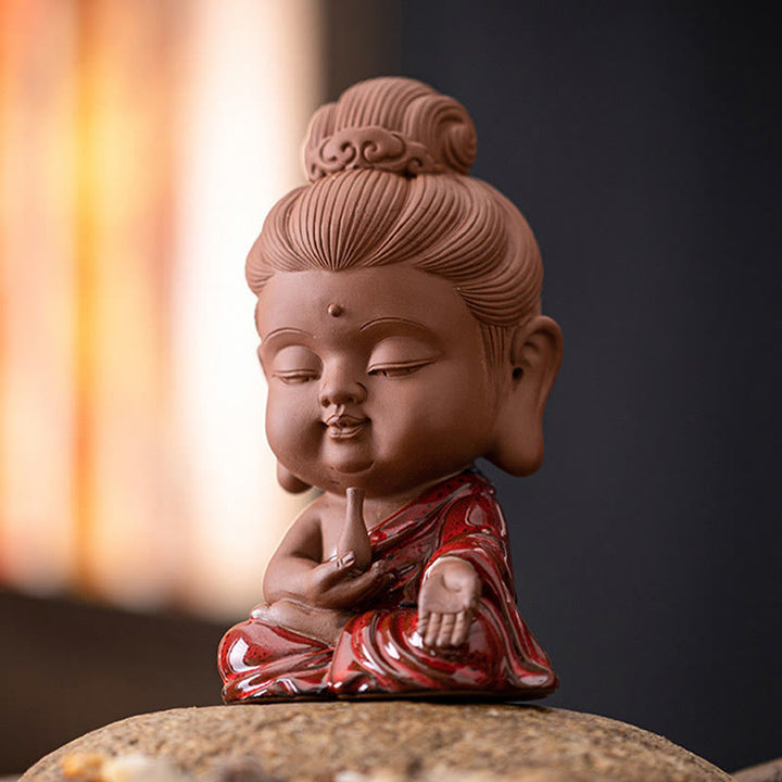 Buddha Stones Mini Gautama Buda Sakyamuni Kwan Yin Avalokitesvara Ksitigarbha Serenity decoración de escritorio de cerámica