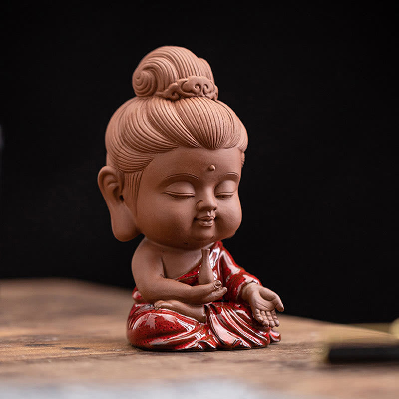 Buddha Stones Mini Gautama Buda Sakyamuni Kwan Yin Avalokitesvara Ksitigarbha Serenity decoración de escritorio de cerámica