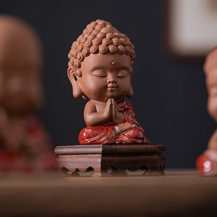 Buddha Stones Mini Gautama Buda Sakyamuni Kwan Yin Avalokitesvara Ksitigarbha Serenity decoración de escritorio de cerámica