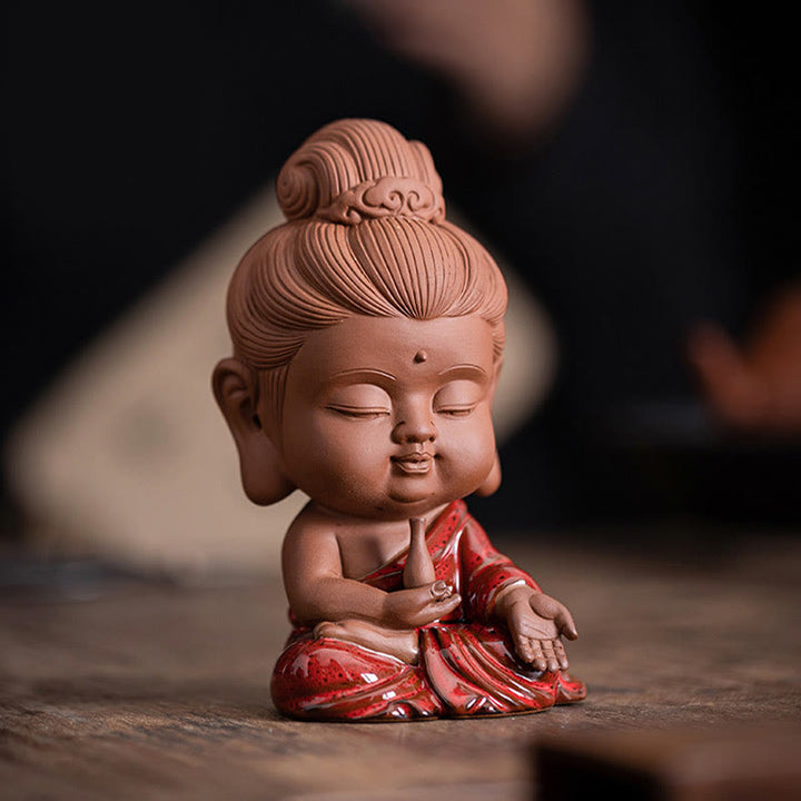 Buddha Stones Mini Gautama Buda Sakyamuni Kwan Yin Avalokitesvara Ksitigarbha Serenity decoración de escritorio de cerámica