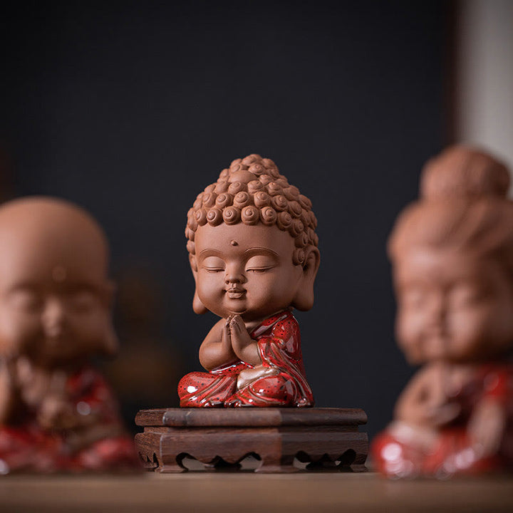 Buddha Stones Mini Gautama Buda Sakyamuni Kwan Yin Avalokitesvara Ksitigarbha Serenity decoración de escritorio de cerámica