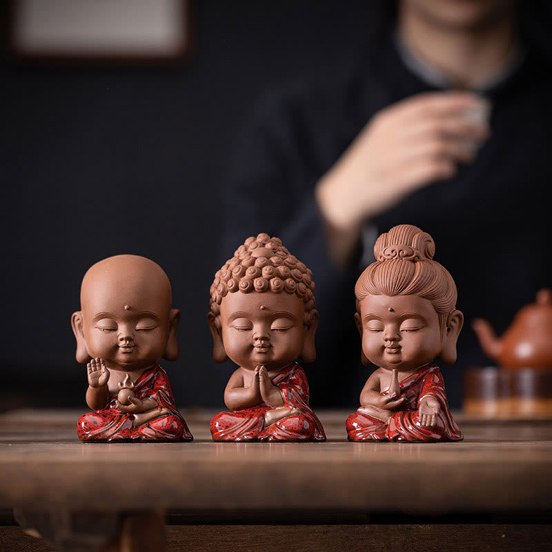 Buddha Stones Mini Gautama Buda Sakyamuni Kwan Yin Avalokitesvara Ksitigarbha Serenity decoración de escritorio de cerámica